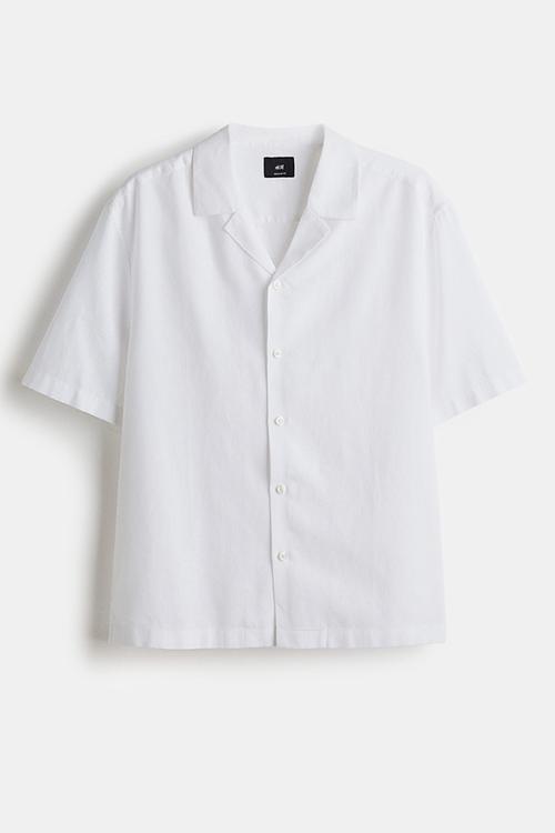 Regular fit linen-blend resort shirt - white