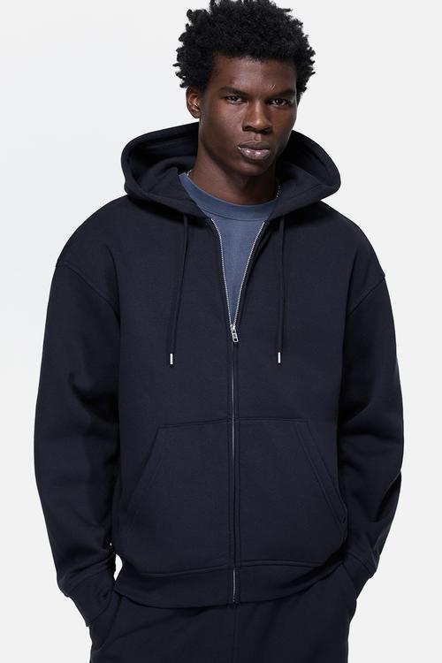 Loose  fit zip-through hoodie - dark blue 