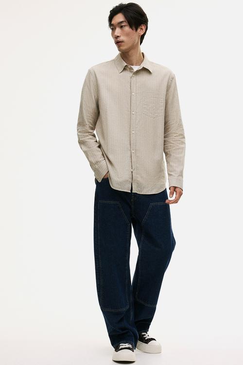 Regular fit linen-blend shirt - beige