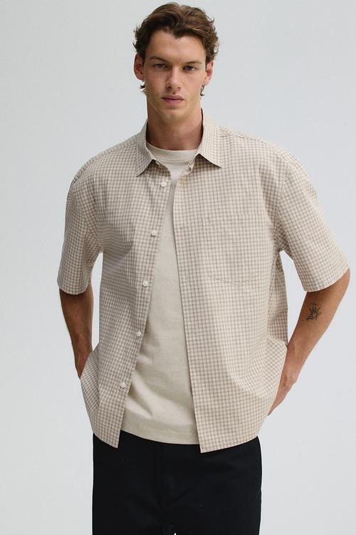 Relaxed fit short-sleeved shirt - beige checked