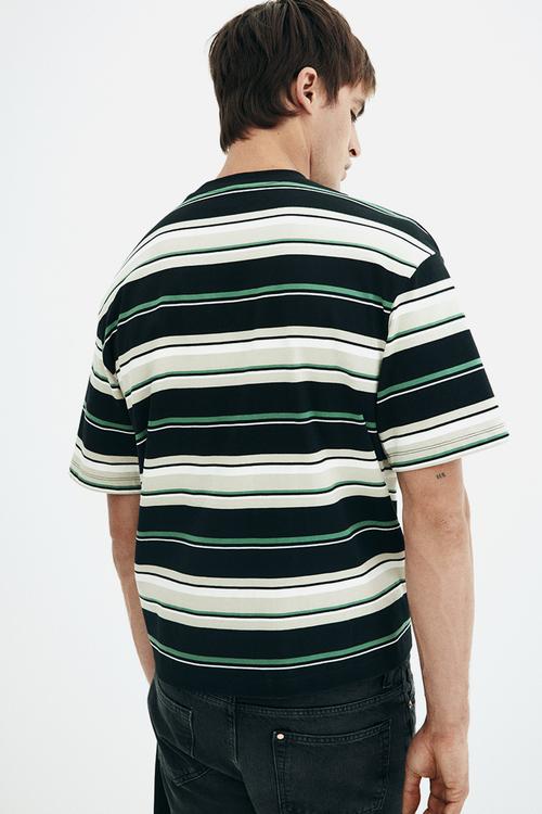 Loose fit t-shirt - light beige & green striped