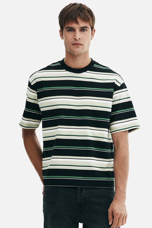 Loose fit t-shirt - light beige & green striped