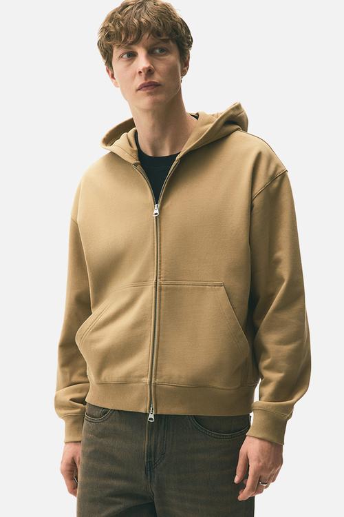 Loose fit boxy-style zip-through hoodie - beige