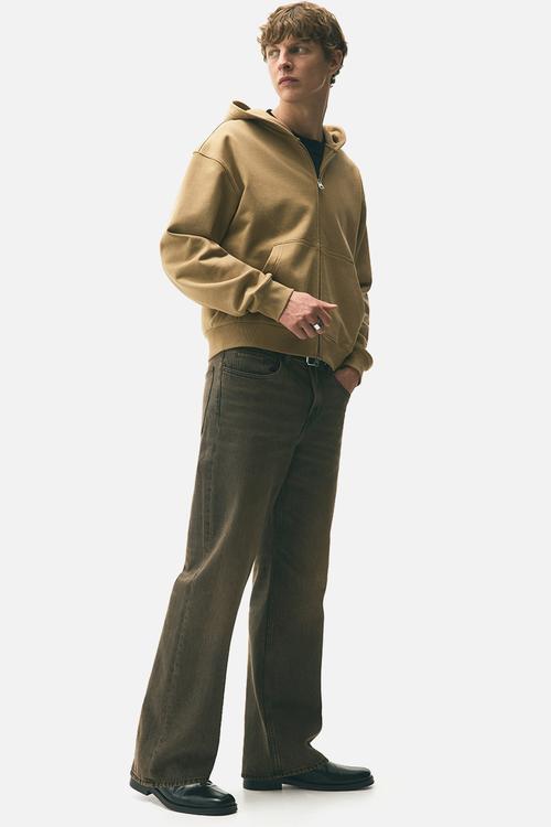 Loose fit boxy-style zip-through hoodie - beige
