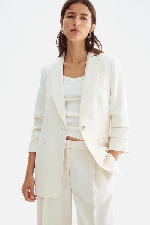 Gathered-sleeve blazer - beige