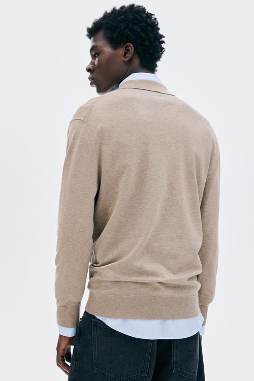 Regular fit fine-knit polo shirt - beige