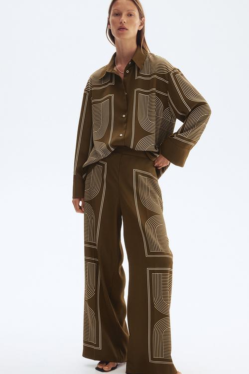 Straight trousers - dark khaki green/patterned