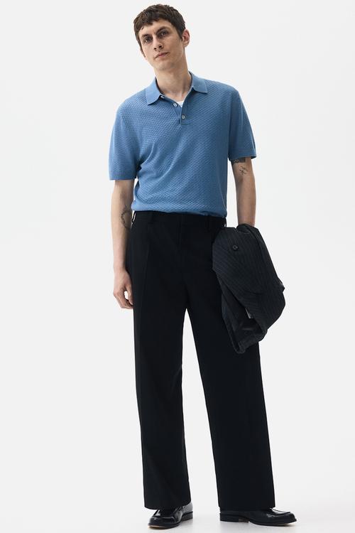 Slim fit textured polo shirt - blue
