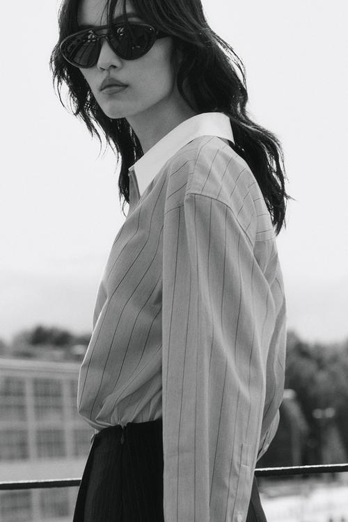 Poplin shirt - dusty blue striped