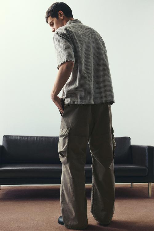 Loose fit washed cargo trousers - brown