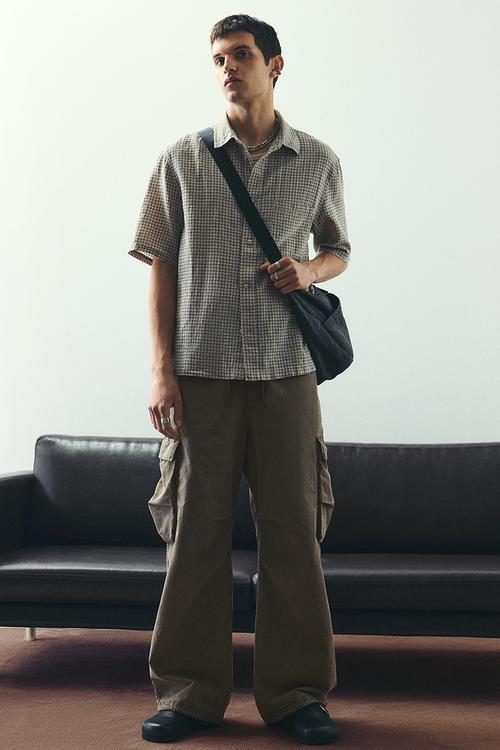 Loose fit washed cargo trousers - brown