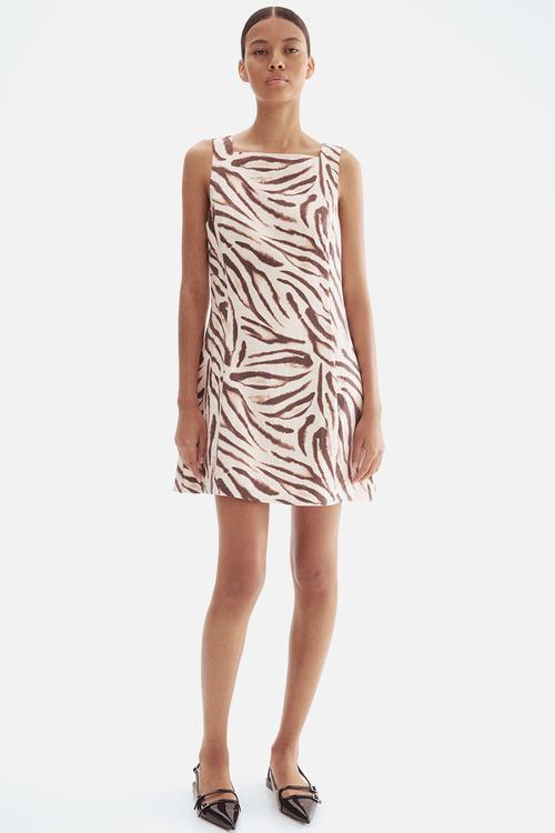 Square-neck twill dress - light beige/zebra print 