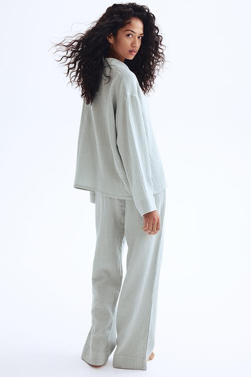 Cotton muslin pyjamas - light turquoise