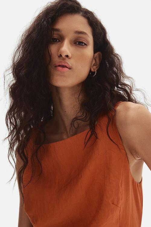 Square-neck twill dress - orange