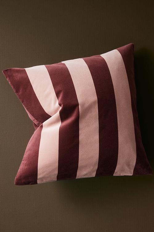 Striped velvet cushion cover - dusty pink/striped