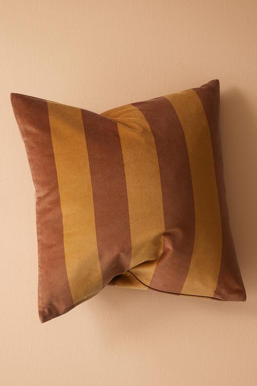 Striped velvet cushion cover - mustard yellow/striped