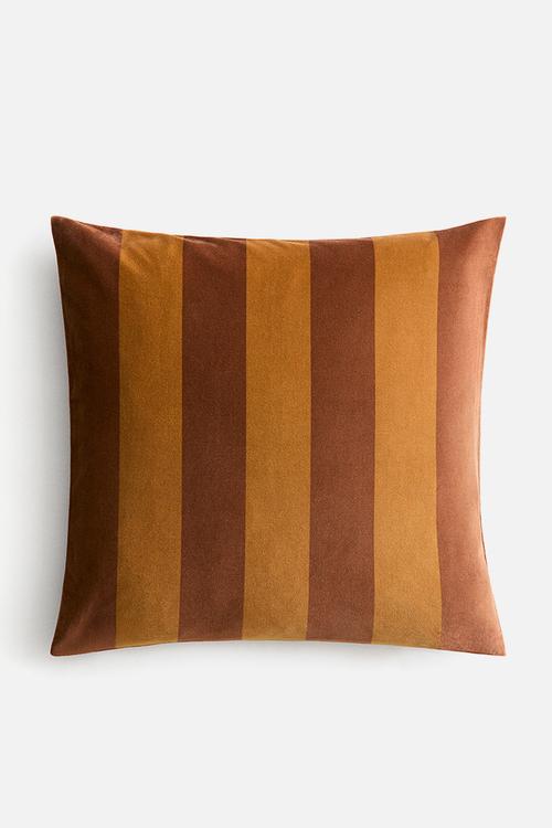 Striped velvet cushion cover - mustard yellow/striped