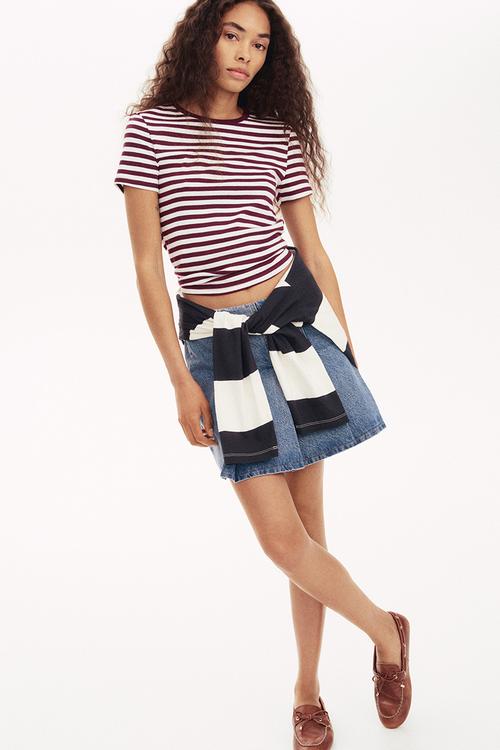 Cotton T-shirt - burgundy/striped