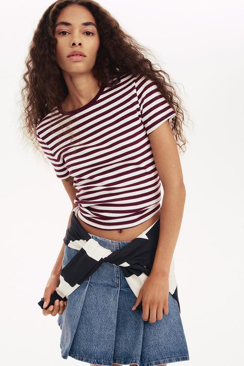 Cotton T-shirt - burgundy/striped