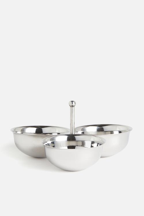 Stainless steel triple serving bowl - silver-coloured