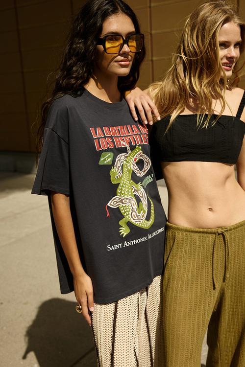 Oversized printed T-shirt - dark grey/alligator