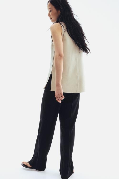 Straight crease-leg trousers - black