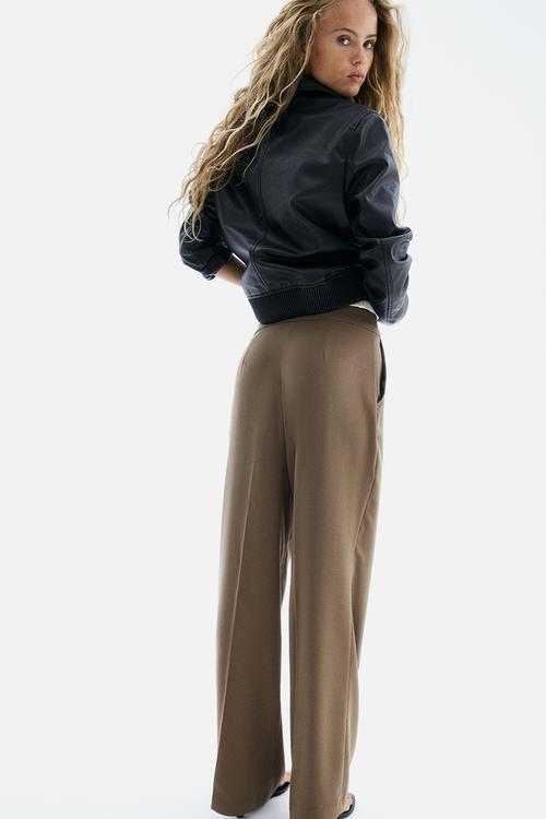 Straight crease-leg trousers - dark beige
