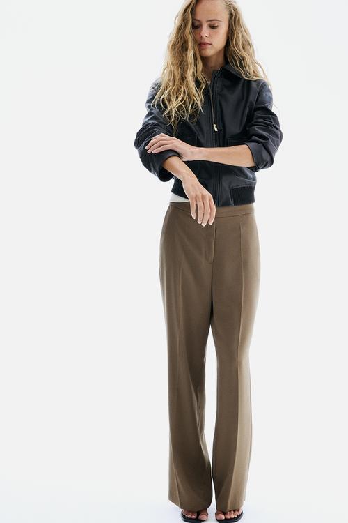 Straight crease-leg trousers - dark beige