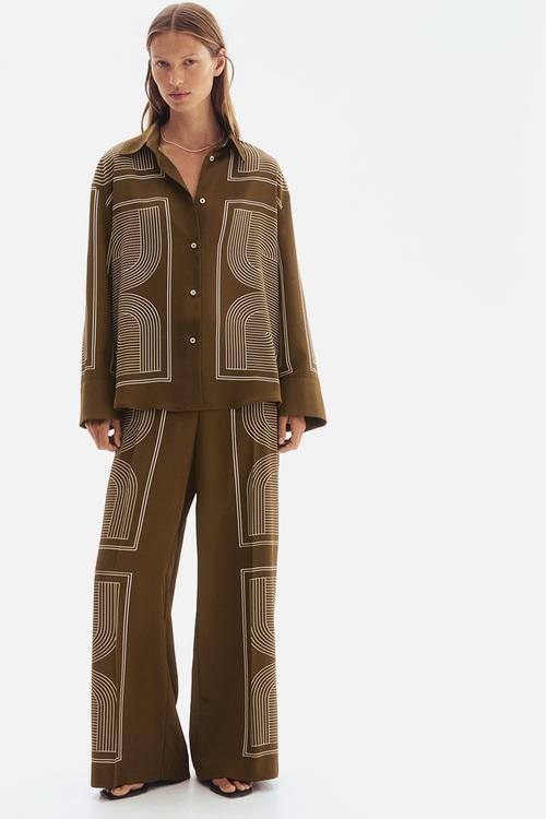 Oversized twill shirt - dark khaki green patterned 