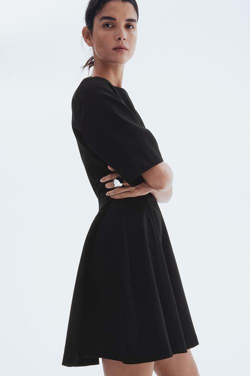 Waisted twill dress - black