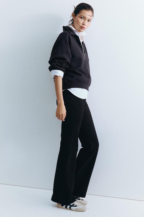 Foldover-waist cotton trousers - black