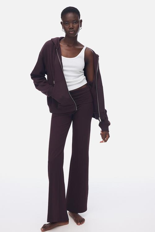 Foldover-waist cotton trousers - burgundy