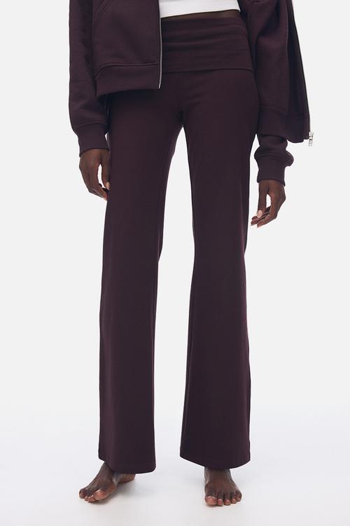 Foldover-waist cotton trousers - burgundy