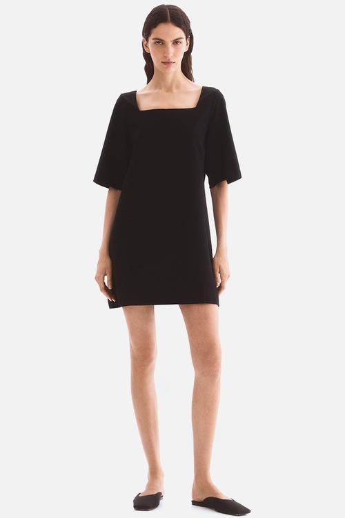 Twill shift dress - black