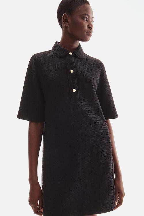 Collared bouclé dress - black