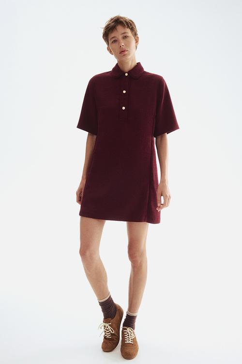 Collared bouclé dress - burgundy