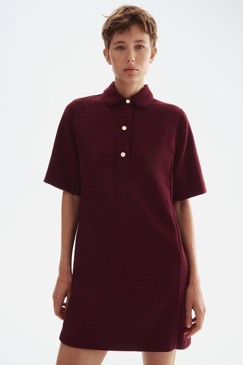 Collared bouclé dress - burgundy