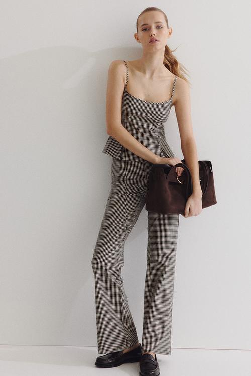 Flared trousers - beige checked