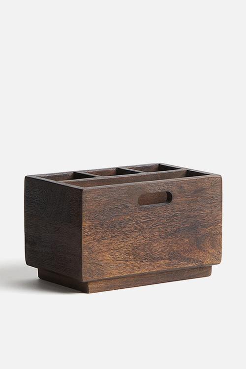 Mango wood cutlery holder - brown