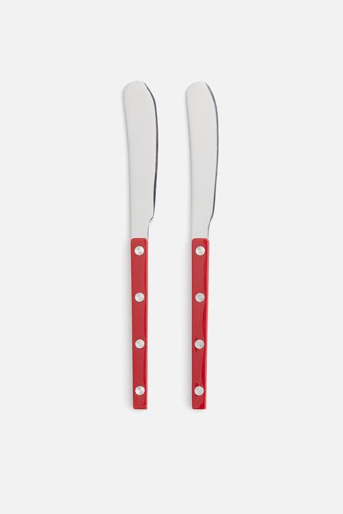2 Pack stainless steel butter knives - red