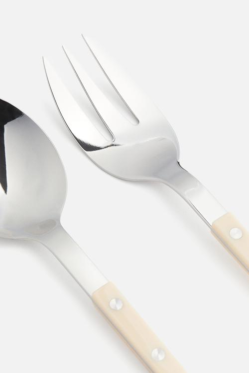 Stainless steel salad servers - light beige