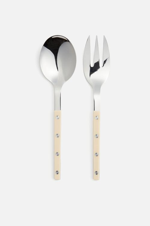 Stainless steel salad servers - light beige
