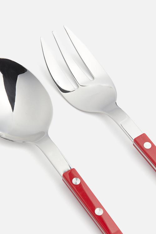 Stainless steel salad servers - red