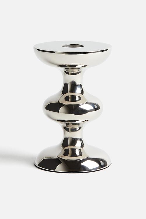 Small metal candle holder - silver-coloured