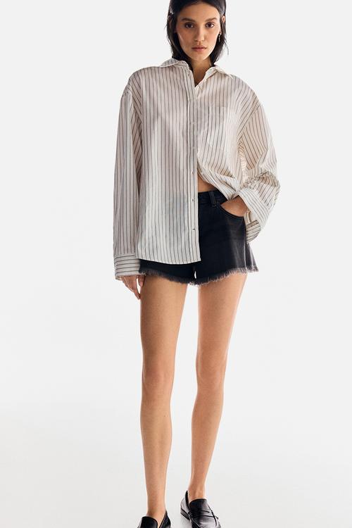 Oversized cotton shirt - multi,white