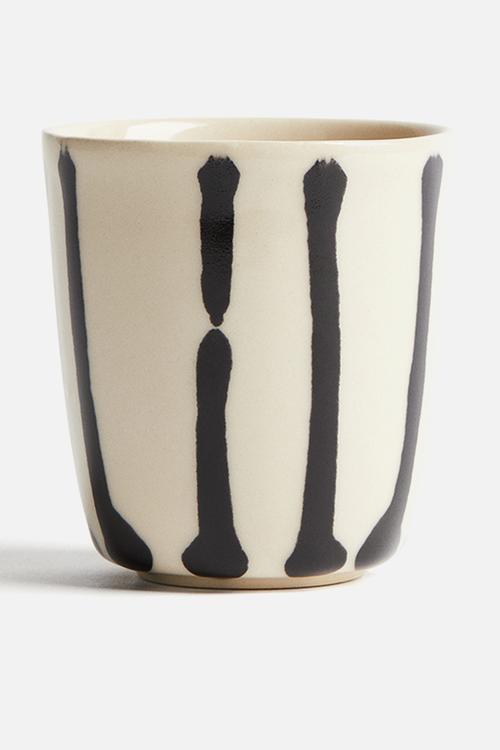 Drip-glazed stoneware mug - light beige/patterned
