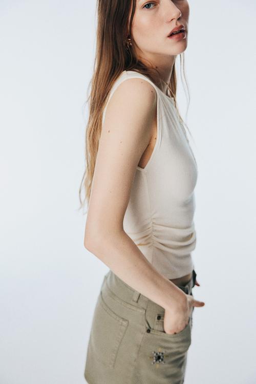 Draped vest top - cream