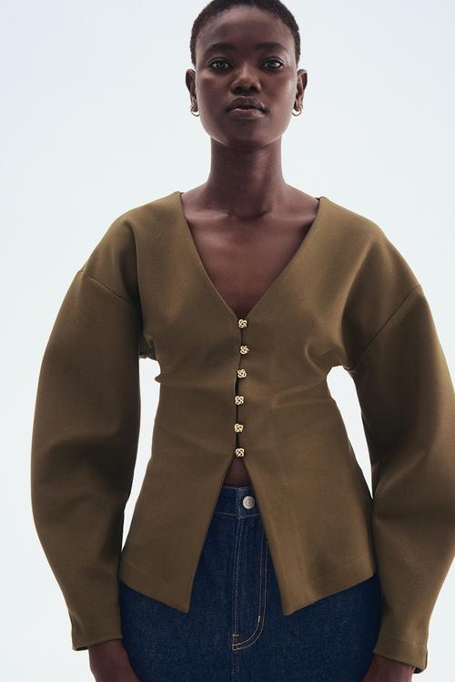 Waisted cardigan - dark khaki green