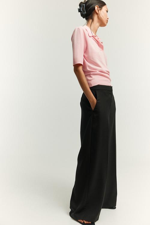 Fine-knit polo shirt - light pink