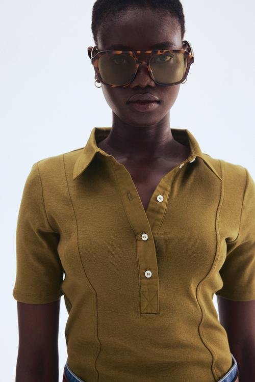 Collared top - olive green